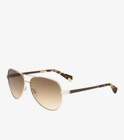 Women Cole Haan SUNGLASSES|SUNGLASSES^Metal-Leather Aviator Sunglasses